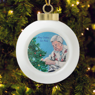 Boule En Céramique Salutation de Noël de NANNY/GRAMMY peint à la main