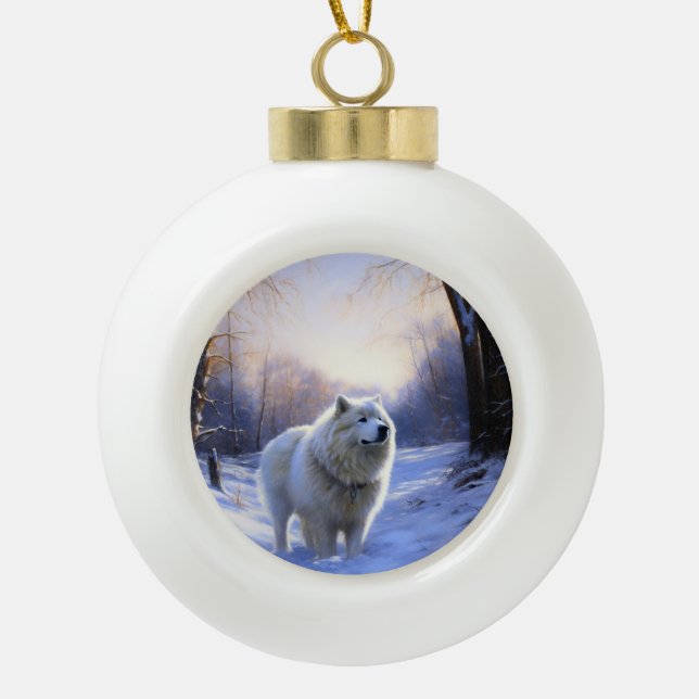 Boule En Céramique Samoyed Let It Snow Christmas (Devant)