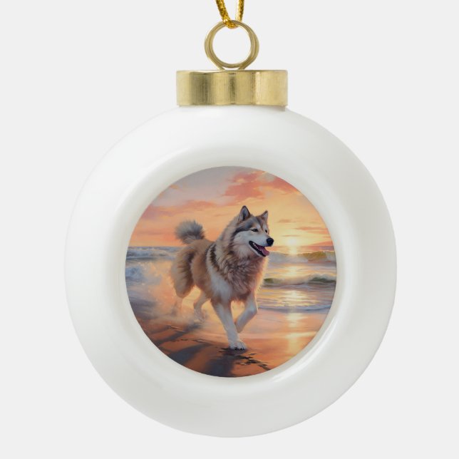 Boule En Céramique Sandy Paws Alaskan Malamute Chien sur le coucher d (Devant)