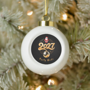 Boule En Céramique Santa 2027 Mode Fête Or Disco Noël