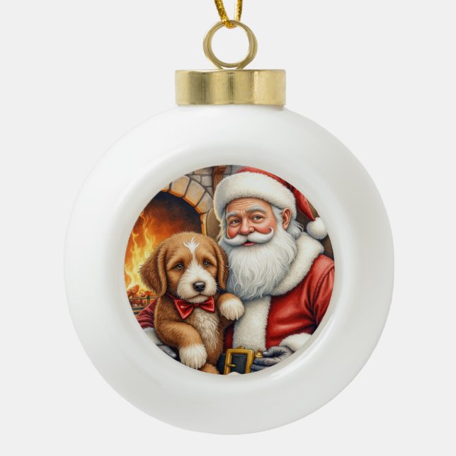 Boule En Céramique Santa Claus Holding Bernedoodle Christmas Art (Devant)