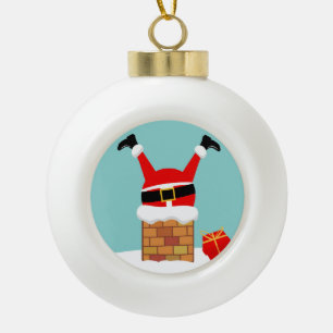 Boule En Céramique Santa Claus stuck in the chimney on the roof