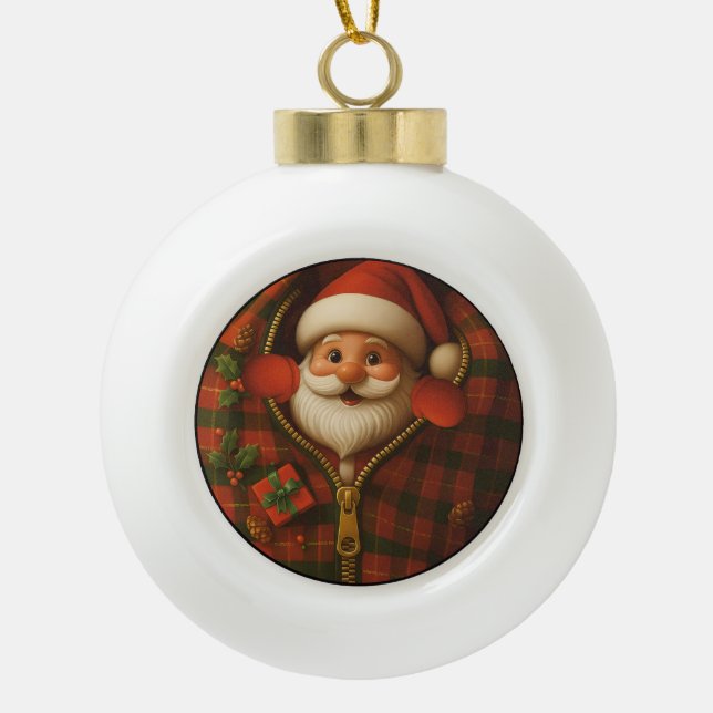 Boule En Céramique Santa Peekaboo Cozy Christmas Ornament (Devant)