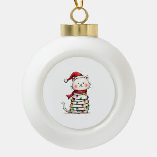 Boule En Céramique Sapin de Noël Chat Noël (6)