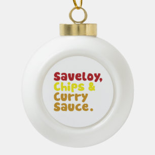 Boule En Céramique Saveloy, chips & Curry Sauce.