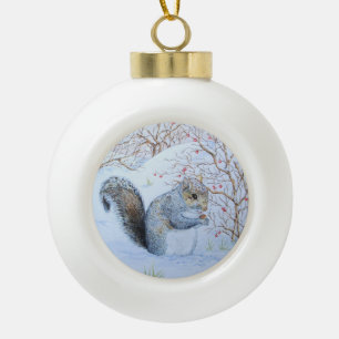 Boule En Céramique scène de neige d'écureuil gris
