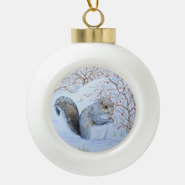 Boule En Céramique scène de neige d'écureuil gris (Devant)