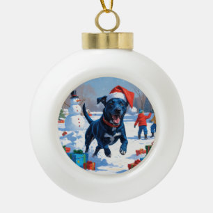Boule En Céramique Scène de neige festive de Noël avec Blue Heeler