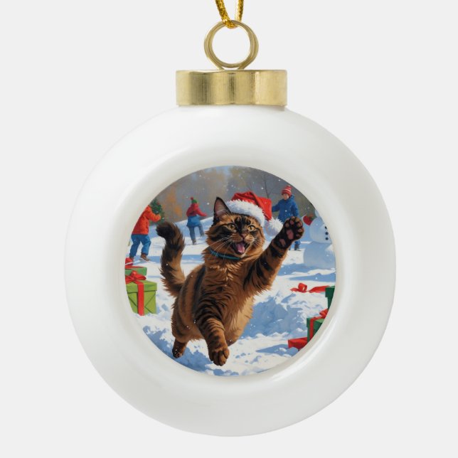 Boule En Céramique Scène de Noël du Festival de Chat Abyssinien (Devant)