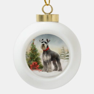 Boule En Céramique Schnauzer Chien à Noël de neige
