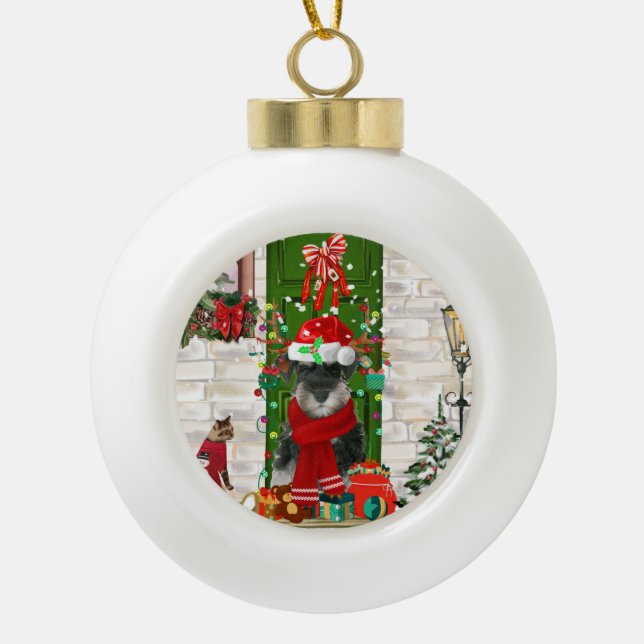 Boule En Céramique Schnauzer Chien Noël (Devant)