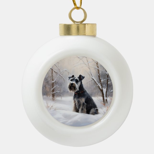 Boule En Céramique Schnauzer Miniature Laisser neiger Noël (Devant)