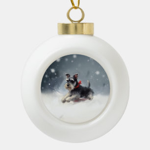 Boule En Céramique Schnauzer miniature neige de Noël hiver