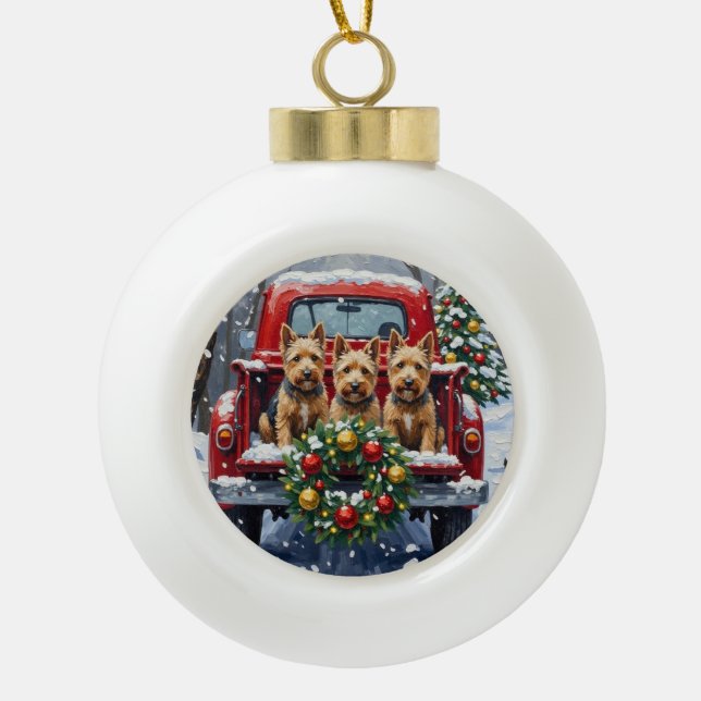 Boule En Céramique Scottish Terrier Christmas Red Truck Holiday (Devant)