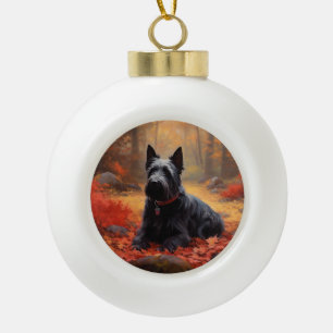 Boule En Céramique Scottish Terrier en automne Leaves Fall Inspire