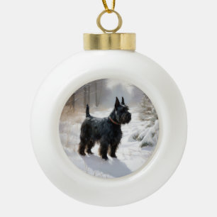 Boule En Céramique Scottish Terrier Laisser Il Neige Noël
