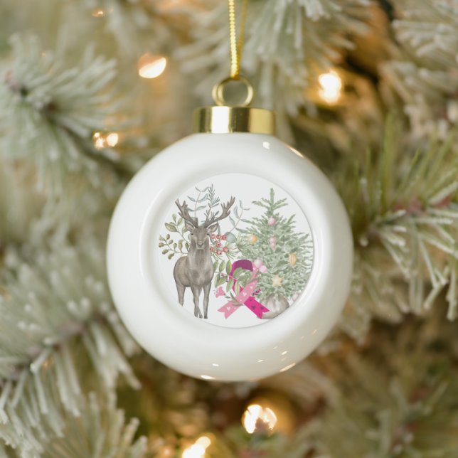 Boule En Céramique Sensibilisation au cancer du sein, style de Noël (Arbre)
