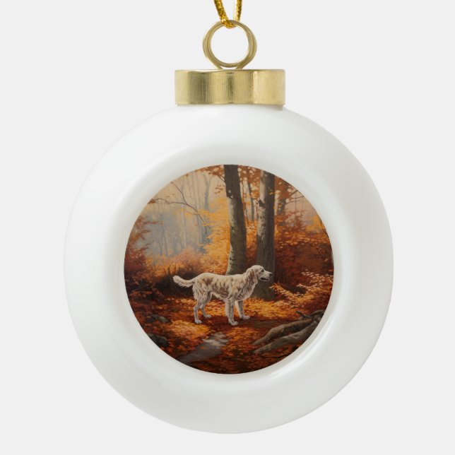 Boule En Céramique Setter anglais en automne Leaves Fall Inspire (Devant)
