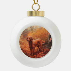 Boule En Céramique Setter rouge irlandais à l'automne Feuilles automn