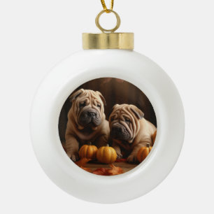 Boule En Céramique Shar Pei Chiot Automne Citrouille de plaisir
