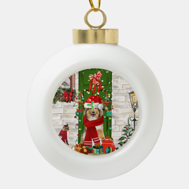 Boule En Céramique Sheltie Chien Noël (Devant)