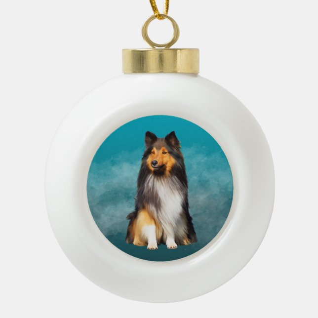 Boule En Céramique Sheltie Shetland Sheepdog Art Portrait (Devant)