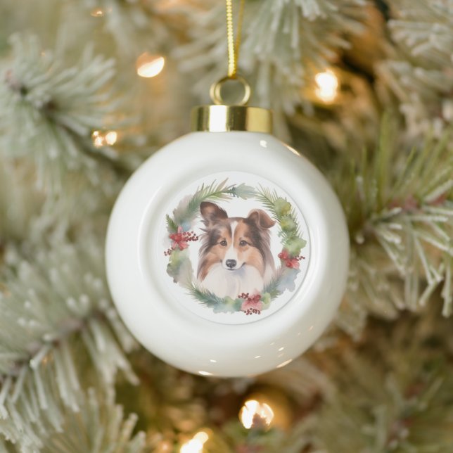 Boule En Céramique Shetland Sheepdog Christmas Wreath Festive Pup (Arbre)
