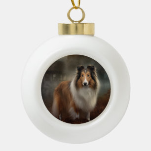 Boule En Céramique Shetland Sheepdog Halloween effrayant