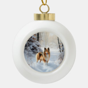 Boule En Céramique Shetland Sheepdog Laisser neiger Noël