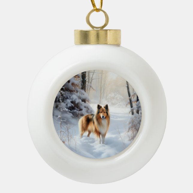 Boule En Céramique Shetland Sheepdog Laisser neiger Noël (Devant)