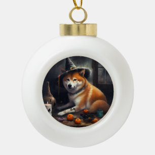 Boule En Céramique Shiba Inu Citrouilles Halloween effrayant