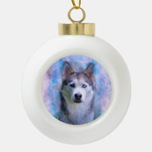 Boule En Céramique Sibérie Husky Dog Eau Couleur Art Peinture