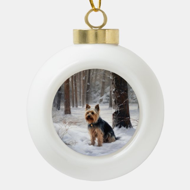 Boule En Céramique Silencieux Terrier Laisser Il Neige Noël (Devant)
