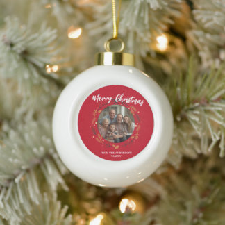 Boule En Céramique Simple red Christmas Wreath Photo Family name