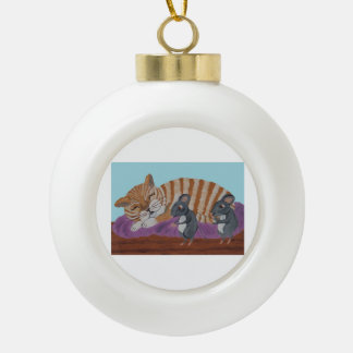 Boule En Céramique Sleeping Cat & Mice Snowflake Framed Ornament