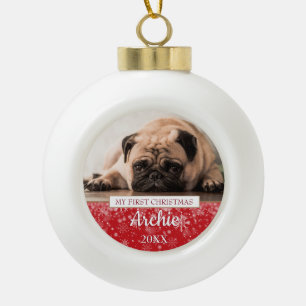 Boule En Céramique Snowflakes Pet Chien Photo First Christmas