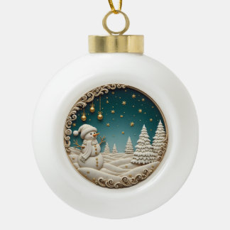 Boule En Céramique Snowman Christmas Ornament 2025 – Classic Carved