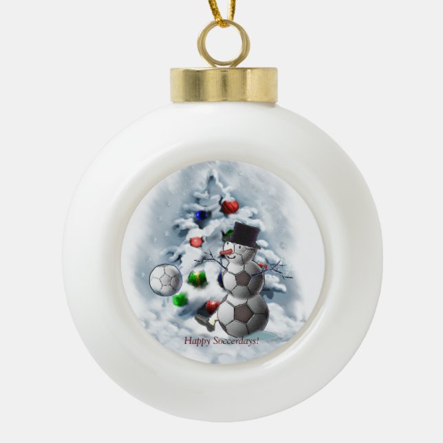 Boule En Céramique Soccer Ball Snowman Noël (Devant)