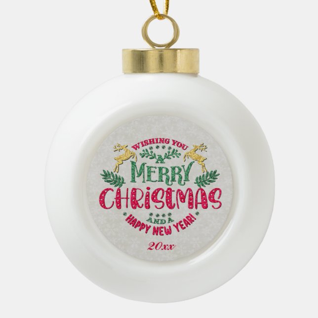 Boule En Céramique Souhaitez-vous un joyeux Noël et une bonne année (Devant)