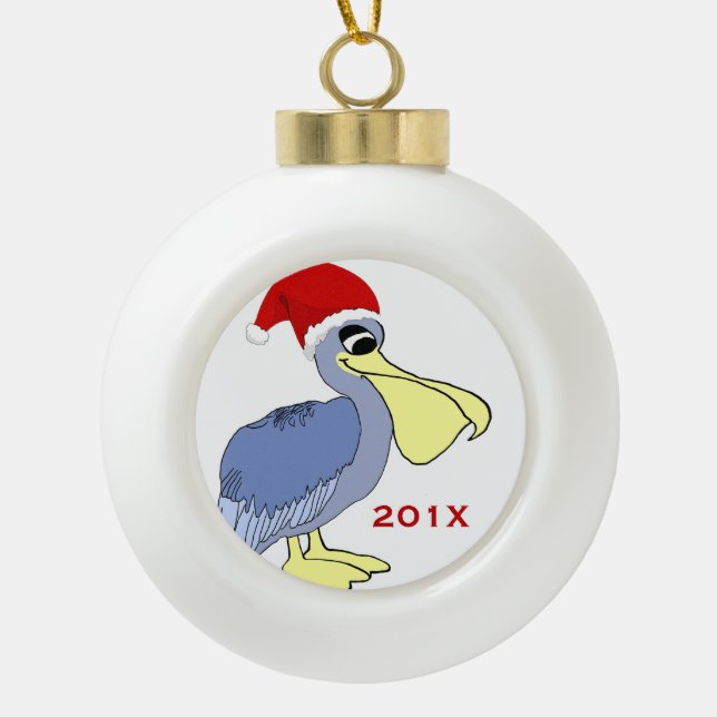 Boule En Céramique Souvenir de Noël de Père Noël de pélican (Devant)