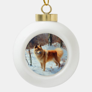 Boule En Céramique Spitz Finlandais Laisser Neige Noël