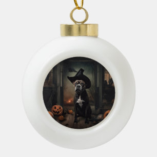 Boule En Céramique Staffordshire Terrier Citrouilles Halloween effray
