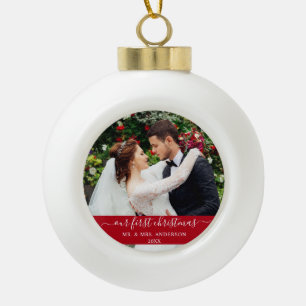 Boule En Céramique Stylisme Script Notre premier rouge de Noël