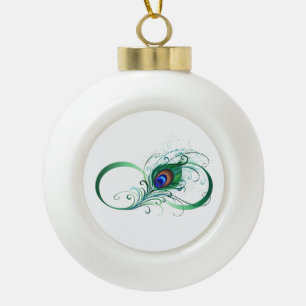 Boule En Céramique Symbole d'infini avec plume de paon