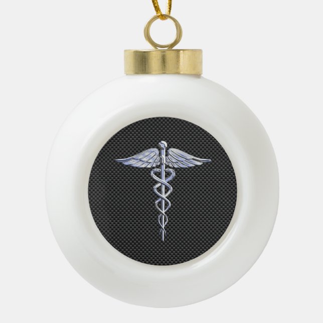 Boule En Céramique Symbole Médicale Chrome Caduceus Fibre de carbone  (Devant)