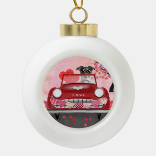Boule En Céramique Terre-Neuve dans une voiture avec des coeurs