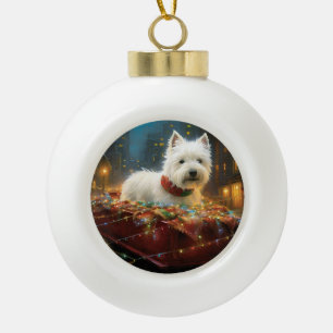 Boule En Céramique Terrier West Highland White Noël Festif