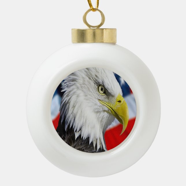 Boule En Céramique Tête de Bald Eagle et drapeau américain (Devant)