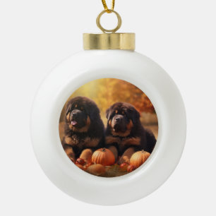 Boule En Céramique Tibétain Mastiff Chiot Automne Citrouille délice