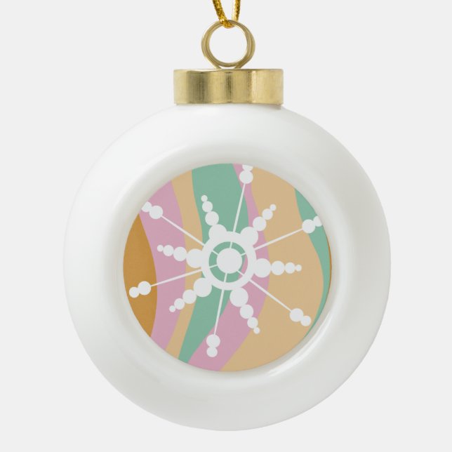 Boule En Céramique Tie Dye Liquide Retro Super Noël Beige Vert (Devant)